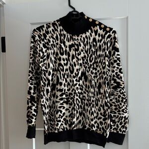 Calvin Klein Black and Cream Leopard Print Turtleneck Sweater